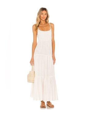 L’Space Santorini-White Tiered Maxi Dress with Spaghetti Straps - Women